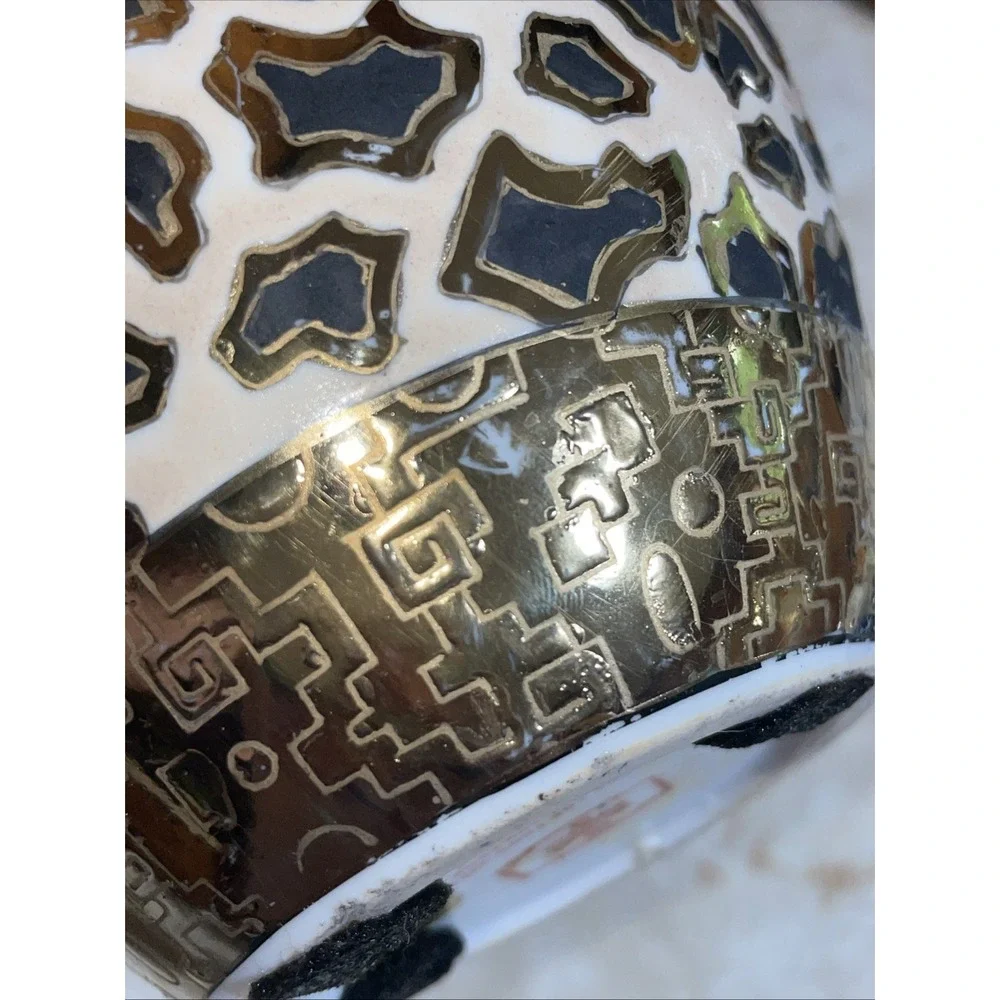 Vintage Macau Stamped‎ - Bud Vase Black & Gold Leopard Print